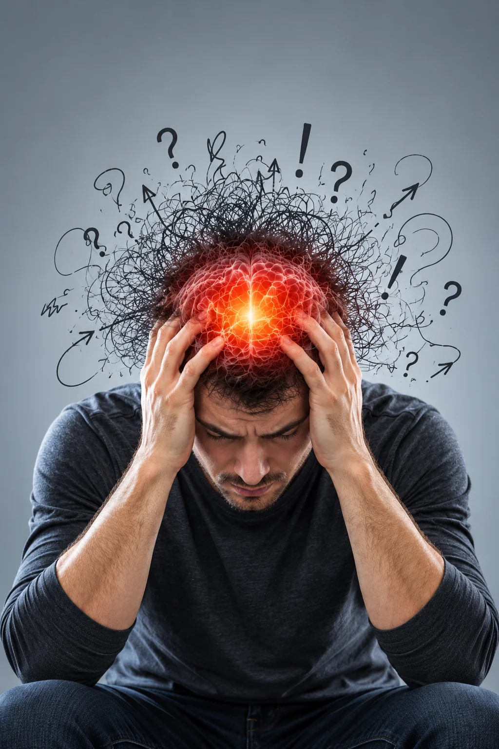 Illustration of a person feeling overwhelmed with their hands on their head
