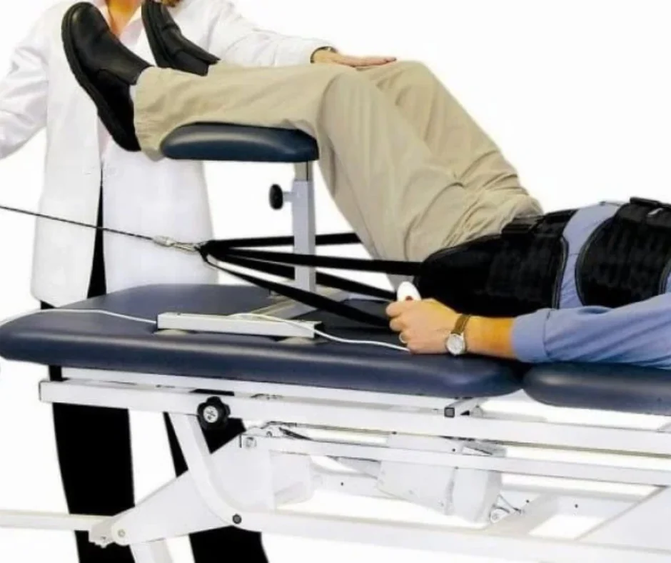 Patient positioned on a spinal decompression table